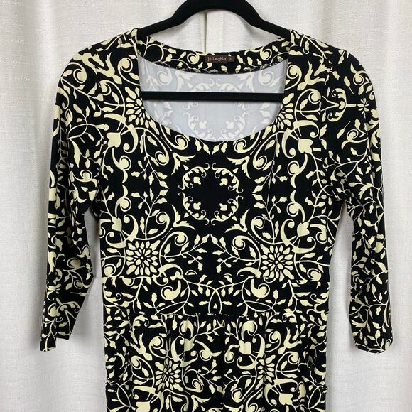 J.McLaughlin Black&Cream Print Emma Pocket Catalina Cloth Midi Dress Sz.S - Picture 3 of 11